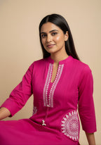 Embroidered Cotton Co-Ord Set with Lace V-Neck Kurta