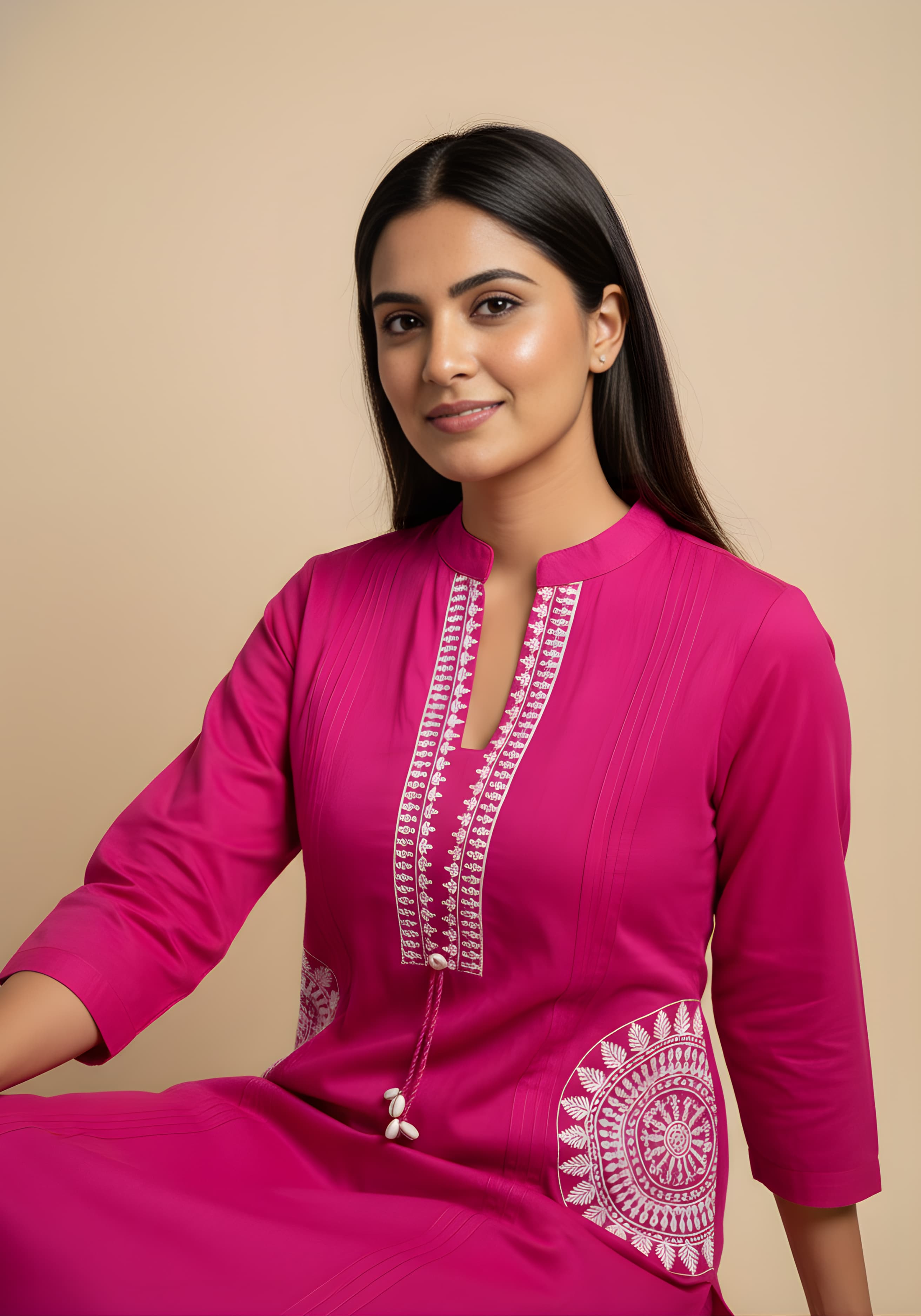Embroidered Cotton Co-Ord Set with Lace V-Neck Kurta