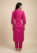 Embroidered Cotton Co-Ord Set with Lace V-Neck Kurta