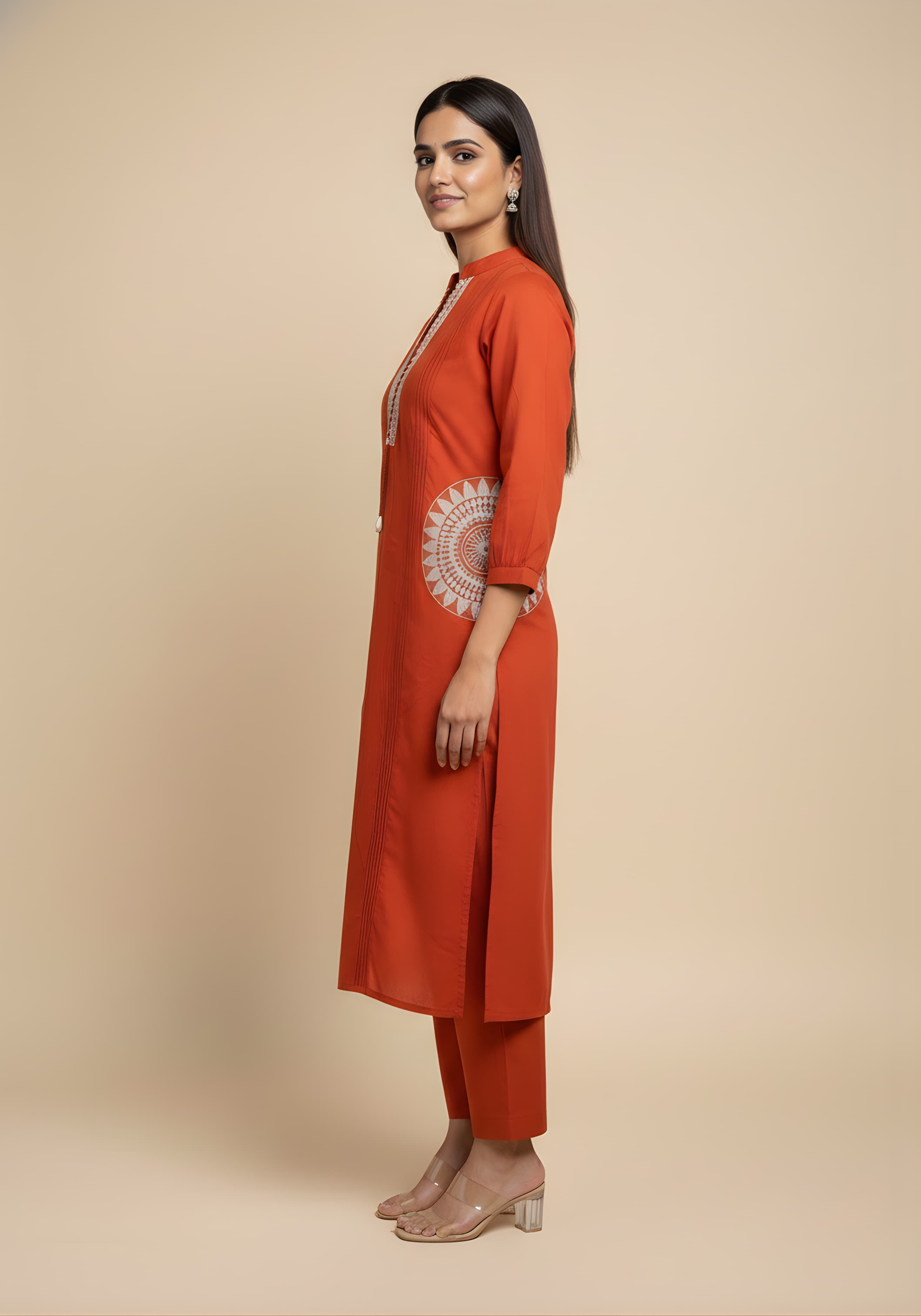 Embroidered Cotton Co-Ord Set with Lace V-Neck Kurta