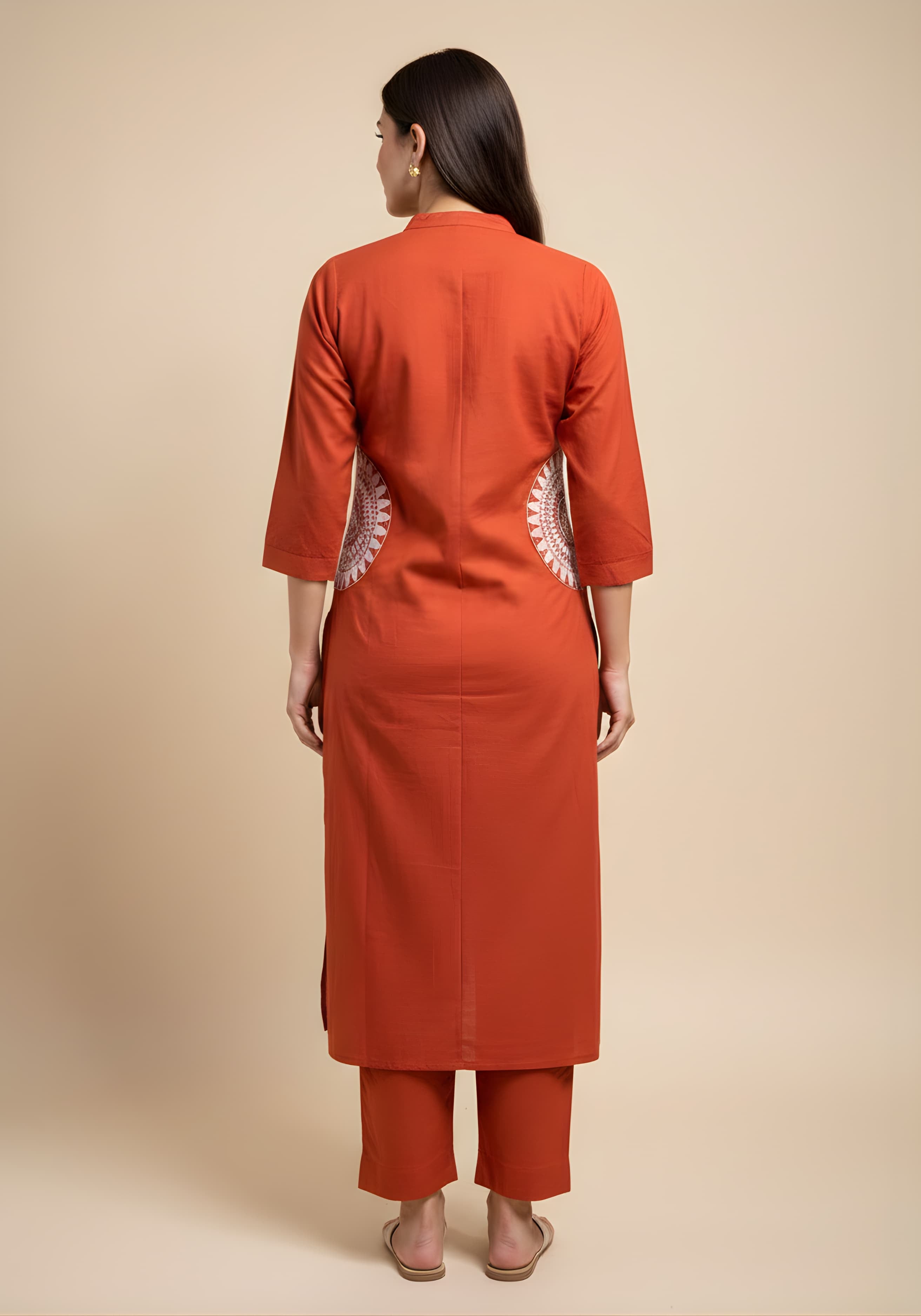 Embroidered Cotton Co-Ord Set with Lace V-Neck Kurta