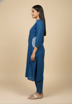Embroidered Cotton Co-Ord Set with Lace V-Neck Kurta