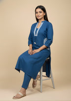 Embroidered Cotton Co-Ord Set with Lace V-Neck Kurta