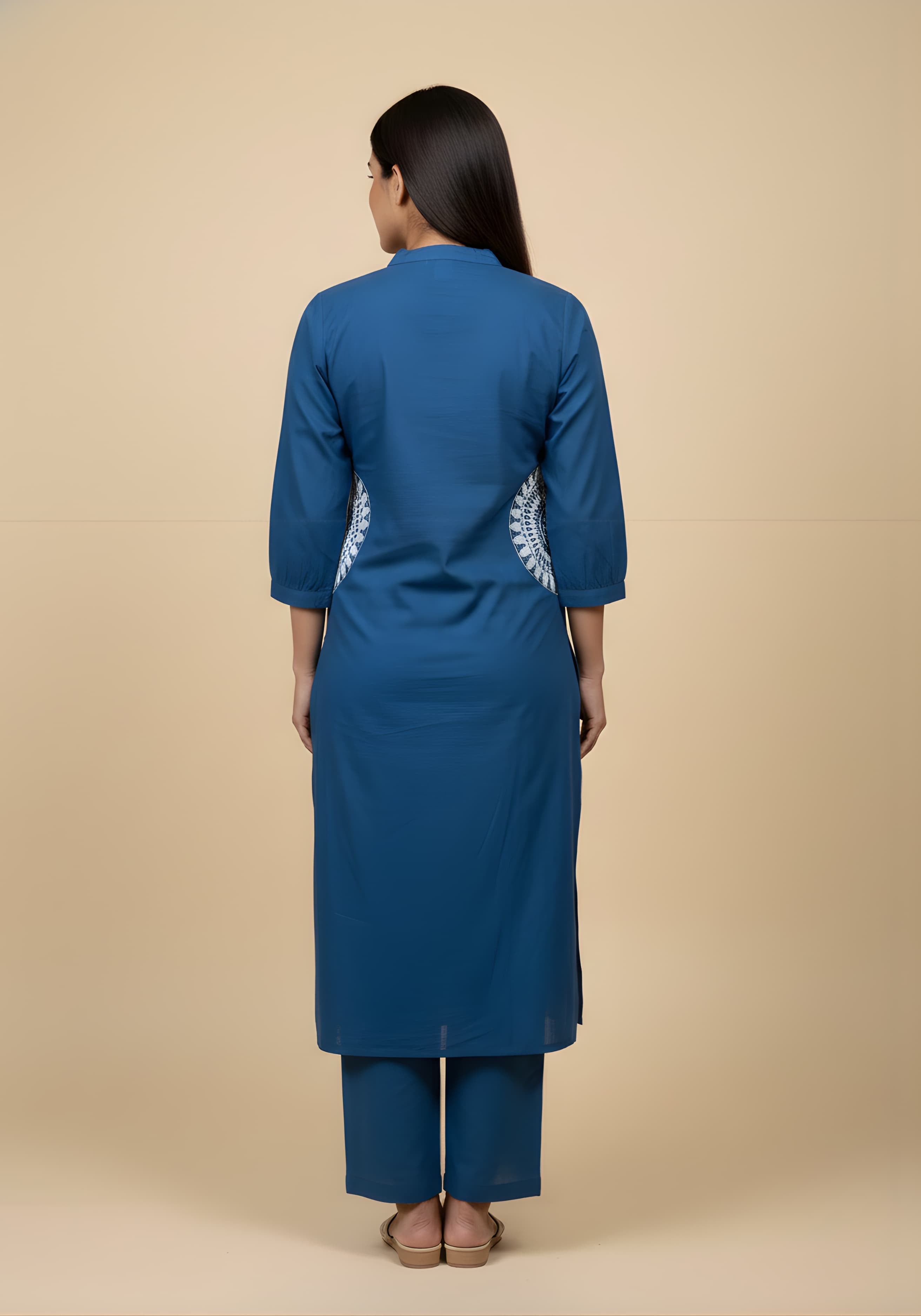 Embroidered Cotton Co-Ord Set with Lace V-Neck Kurta