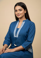 Embroidered Cotton Co-Ord Set with Lace V-Neck Kurta
