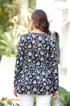 Black & White Floral Printed Cotton Tunic Top