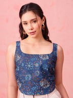 Navy Blue Printed Crop Top