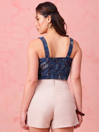 Navy Blue Printed Crop Top