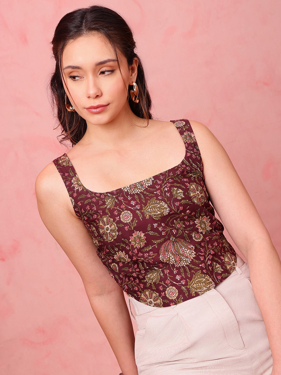 Navy Blue Printed Crop Top