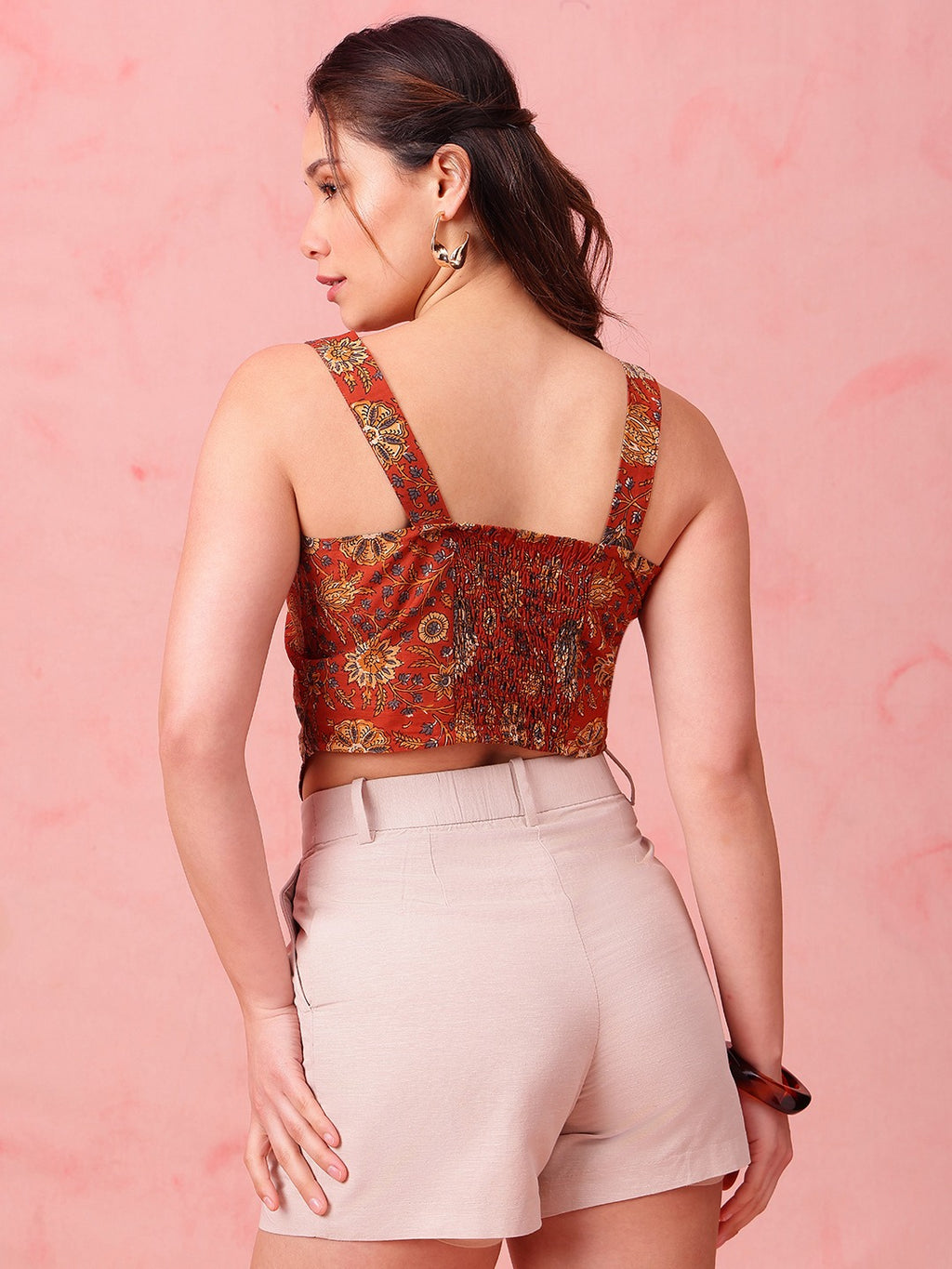 Navy Blue Printed Crop Top