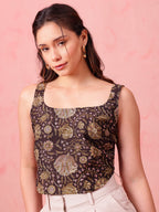 Navy Blue Printed Crop Top