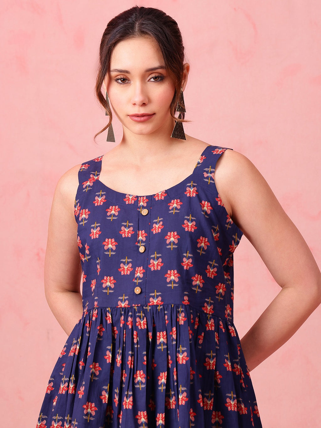 Navy Floral Cotton Peplum Top