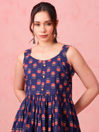 Navy Floral Cotton Peplum Top