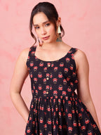 Navy Floral Cotton Peplum Top