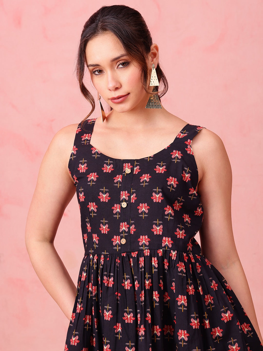 Navy Floral Cotton Peplum Top