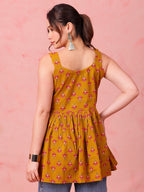 Mustard Floral Cotton Peplum Top