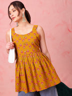 Mustard Floral Cotton Peplum Top