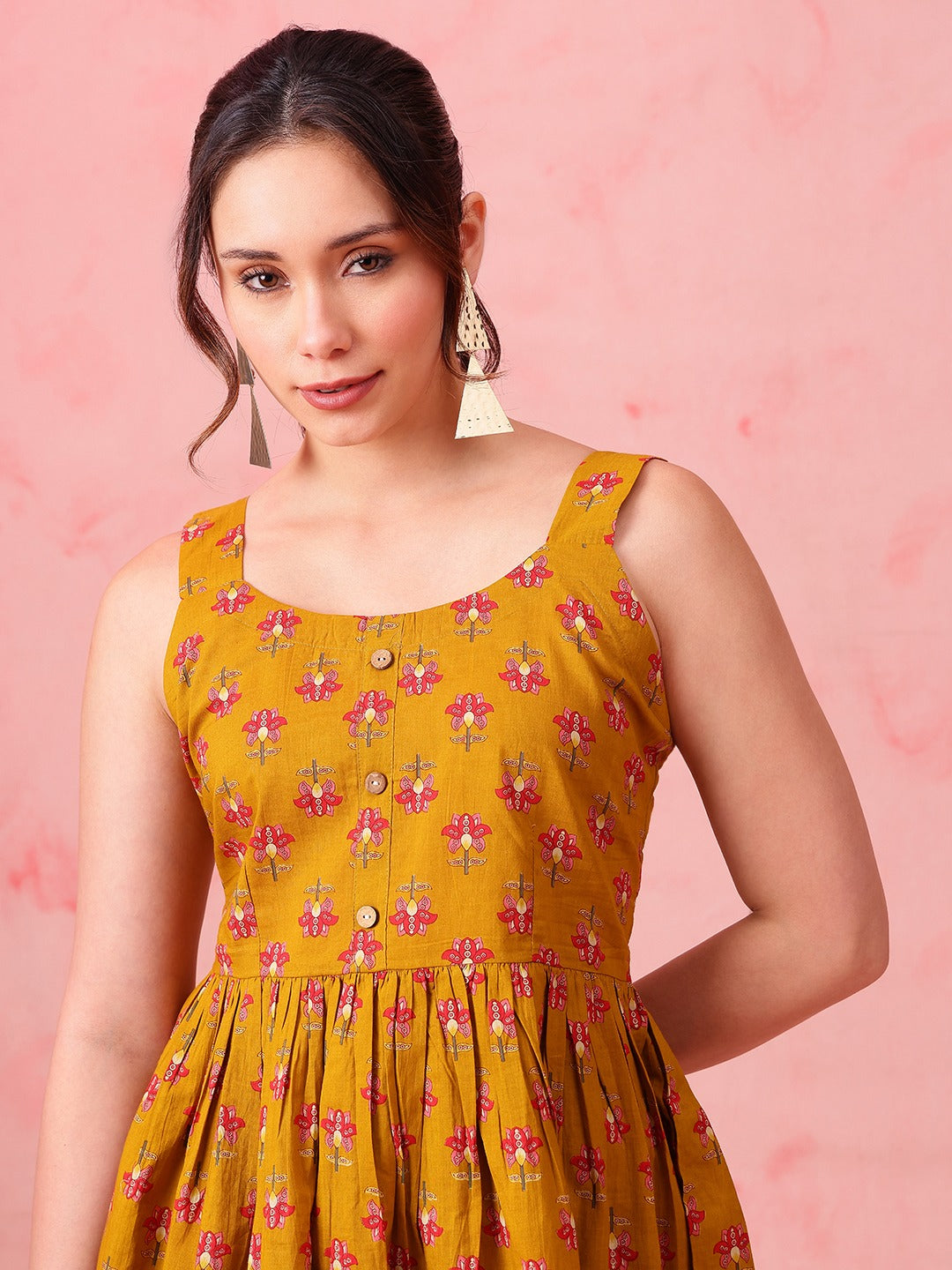 Mustard Floral Cotton Peplum Top
