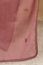 Dusty Rose Mul Cotton Embroidered Anarkali Kurta Set with Inner & Dupatta
