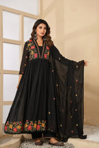 Dusty Rose Mul Cotton Embroidered Anarkali Kurta Set with Inner & Dupatta