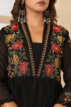 Dusty Rose Mul Cotton Embroidered Anarkali Kurta Set with Inner & Dupatta