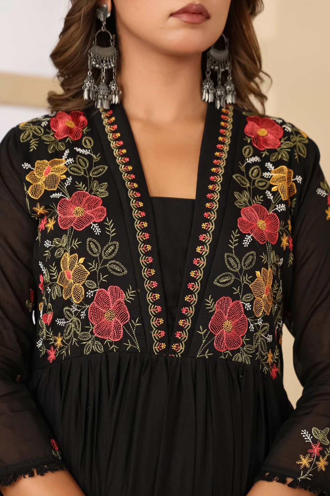 Dusty Rose Mul Cotton Embroidered Anarkali Kurta Set with Inner & Dupatta