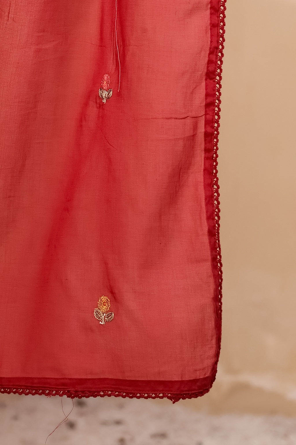 Dusty Rose Mul Cotton Embroidered Anarkali Kurta Set with Inner & Dupatta