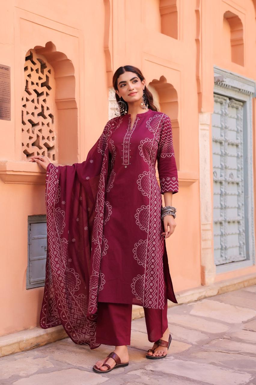 Midnight Blue Pure Cotton Printed Kurta Set with Dupatta