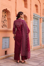 Midnight Blue Pure Cotton Printed Kurta Set with Dupatta