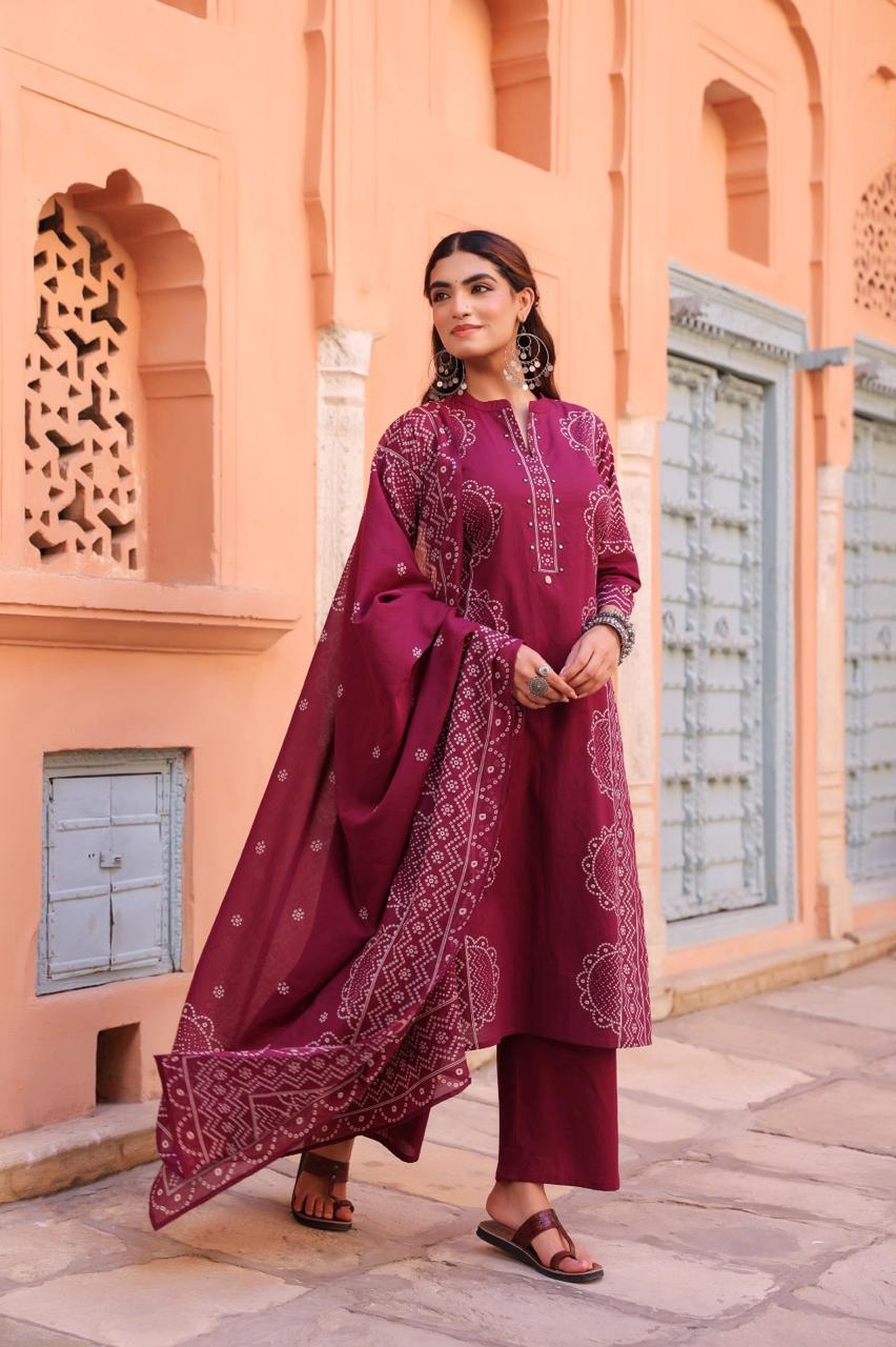 Midnight Blue Pure Cotton Printed Kurta Set with Dupatta
