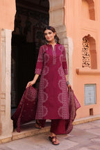 Midnight Blue Pure Cotton Printed Kurta Set with Dupatta