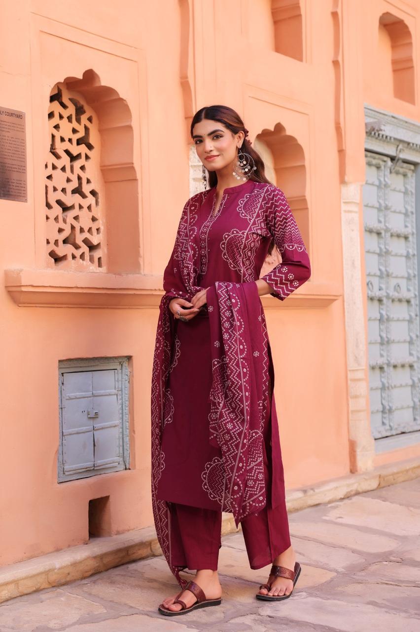 Midnight Blue Pure Cotton Printed Kurta Set with Dupatta
