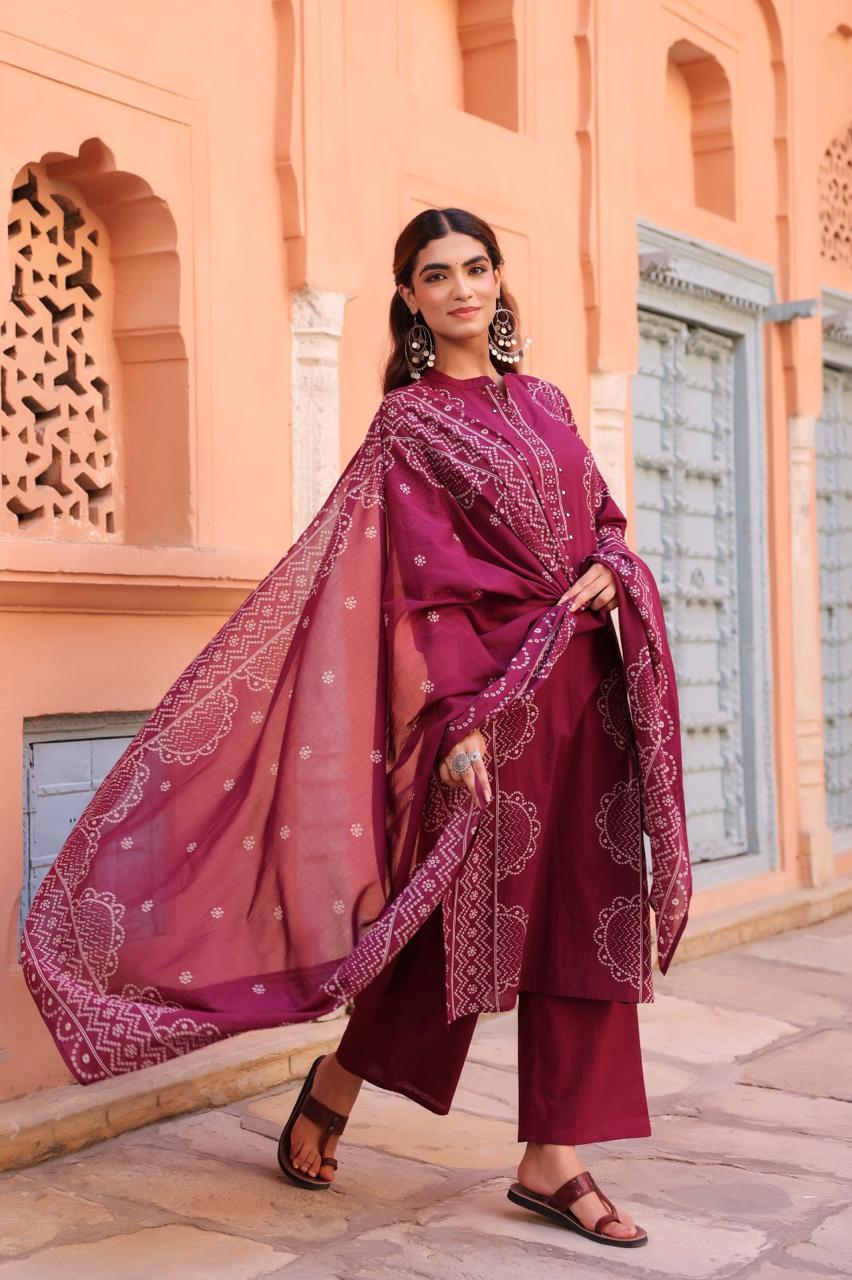 Midnight Blue Pure Cotton Printed Kurta Set with Dupatta