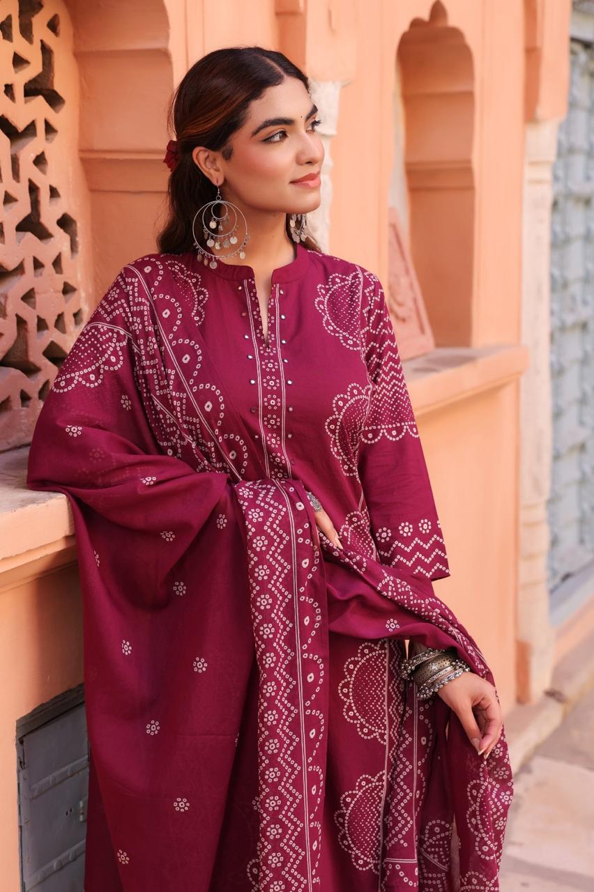 Midnight Blue Pure Cotton Printed Kurta Set with Dupatta