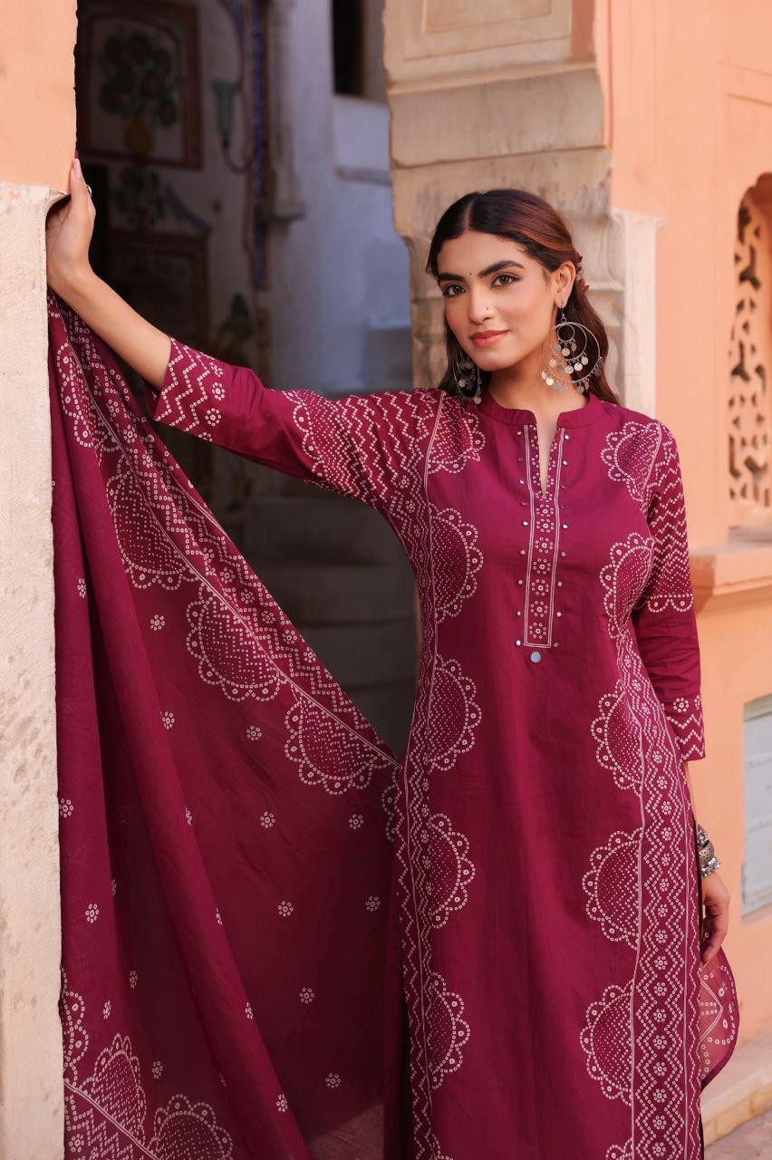 Midnight Blue Pure Cotton Printed Kurta Set with Dupatta