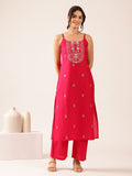 Pure Cotton Embroidered Straight Kurta & Palazzo Set - Pink