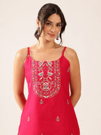 Pure Cotton Embroidered Straight Kurta & Palazzo Set - Pink