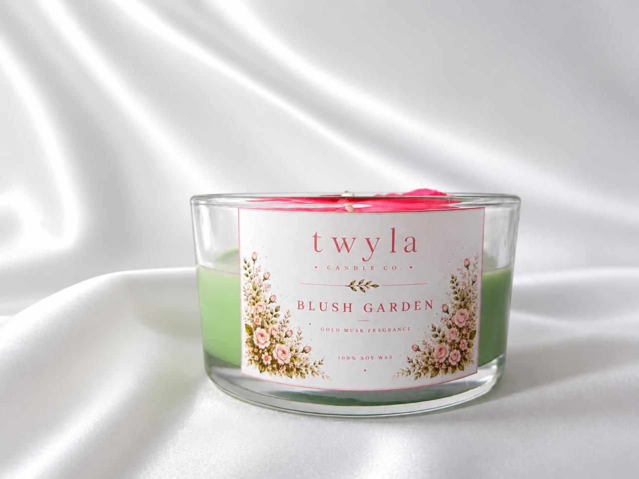 Twyla Blush Garden Luxury Soy Wax Scented Candle | Gold Musk Fragrance