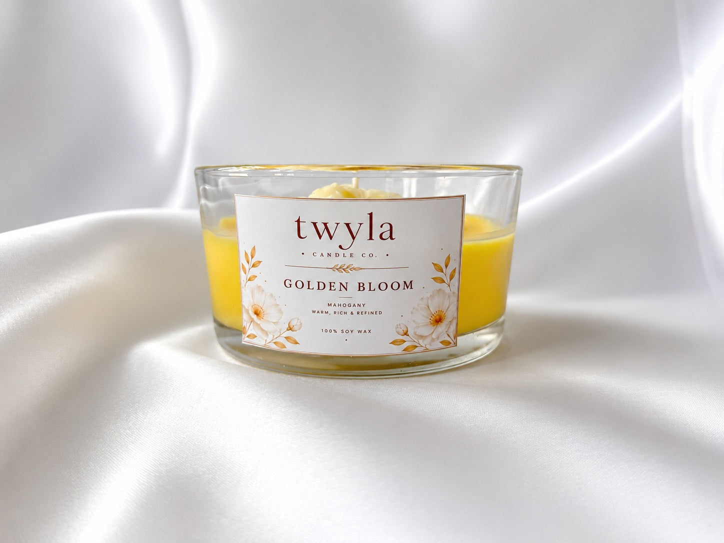 Twyla Golden Bloom Scented Soy Wax Candle | Mahogany Fragrance
