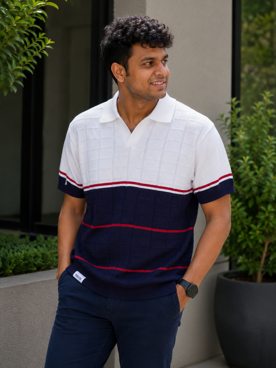 Premium Cotton Color Block Polo T-Shirt for Men | Textured Knit Casual Polo