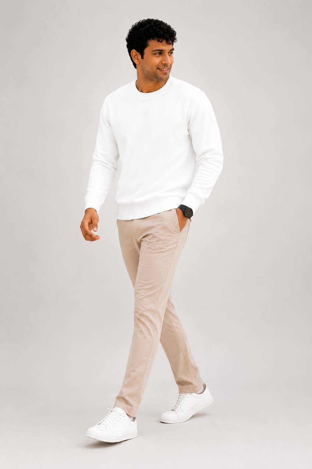 Men's Premium Cotton Crewneck Sweatshirt – White | Everyday Sweatshirt