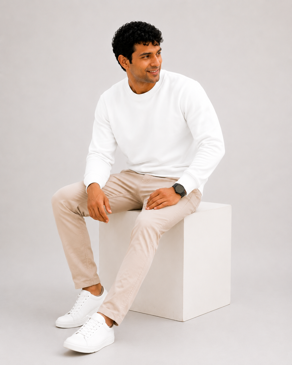 Men's Premium Cotton Crewneck Sweatshirt – White | Everyday Sweatshirt