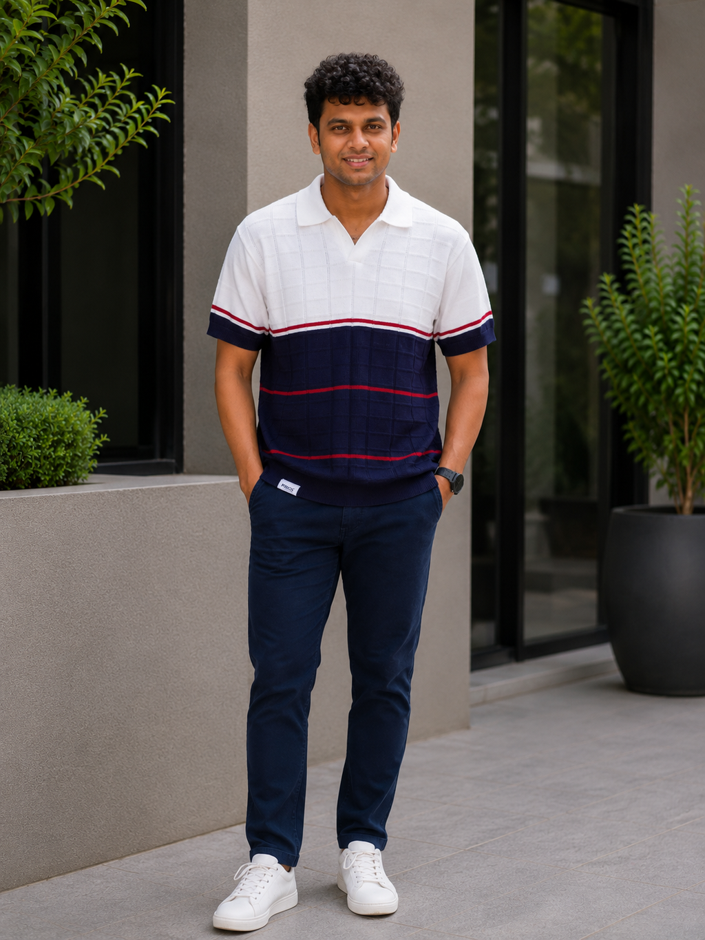 Premium Cotton Color Block Polo T-Shirt for Men | Textured Knit Casual Polo