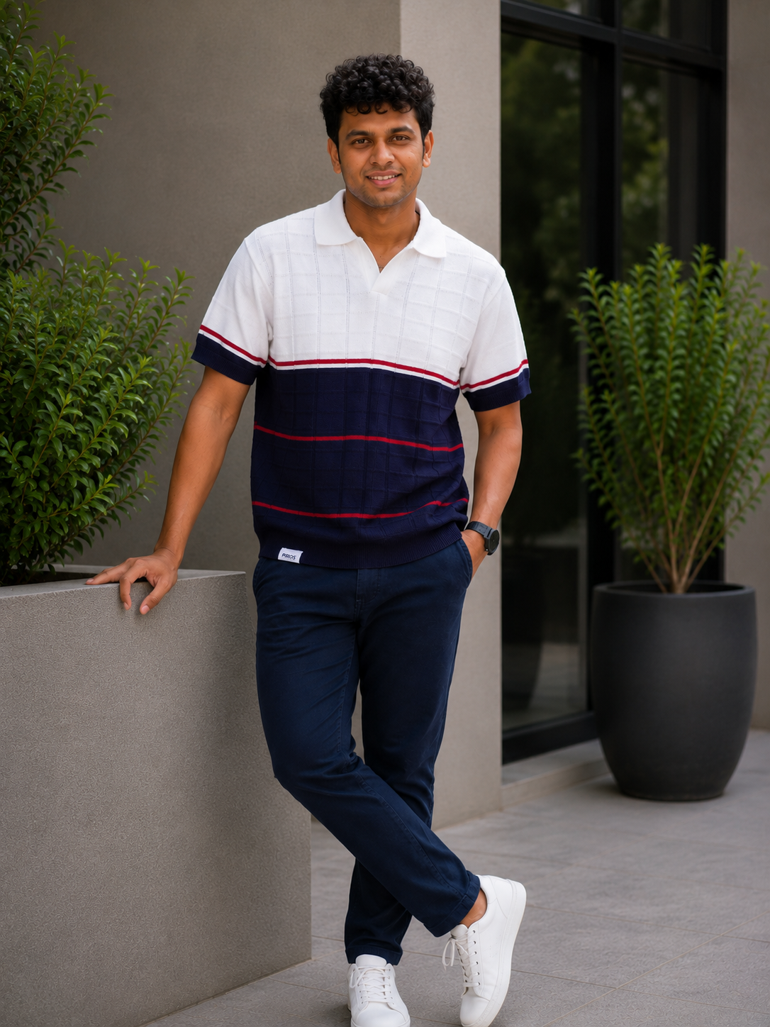 Premium Cotton Color Block Polo T-Shirt for Men | Textured Knit Casual Polo