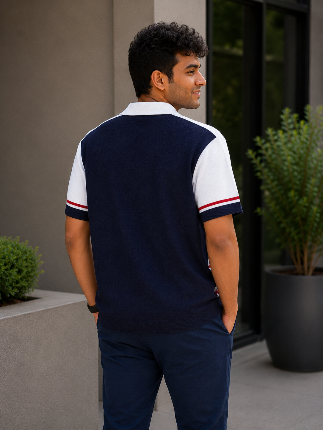 Premium Cotton Color Block Polo T-Shirt for Men | Textured Knit Casual Polo