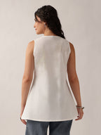 Women's White Embroidered Cotton Sleeveless Tunic Top