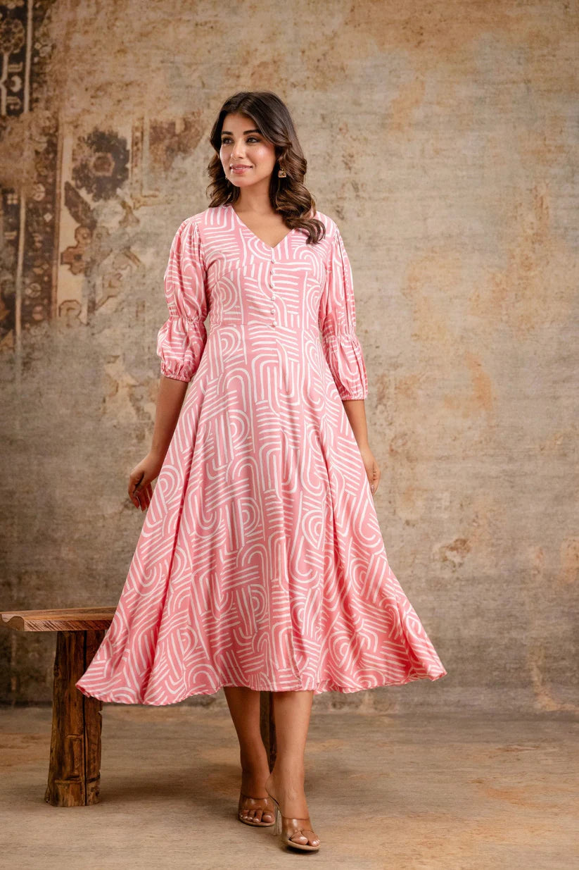 Staple Rayon Pink Printed Midi Dress