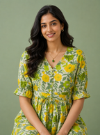 Yellow Floral Cotton Middy Dress