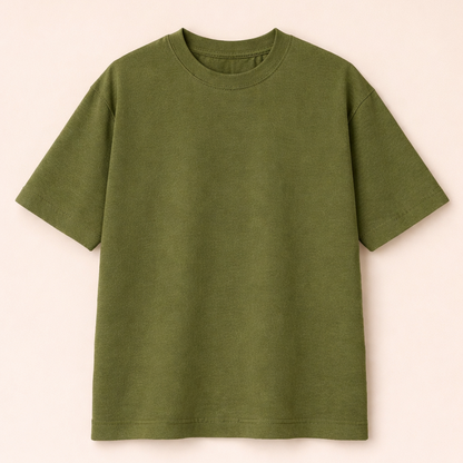 Army Green Oversized T-Shirt for Men | 240 GSM Premium French Terry Cotton | Streetwear Drop Shoulder Te