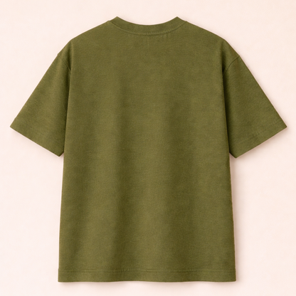 Army Green Oversized T-Shirt for Men | 240 GSM Premium French Terry Cotton | Streetwear Drop Shoulder Te